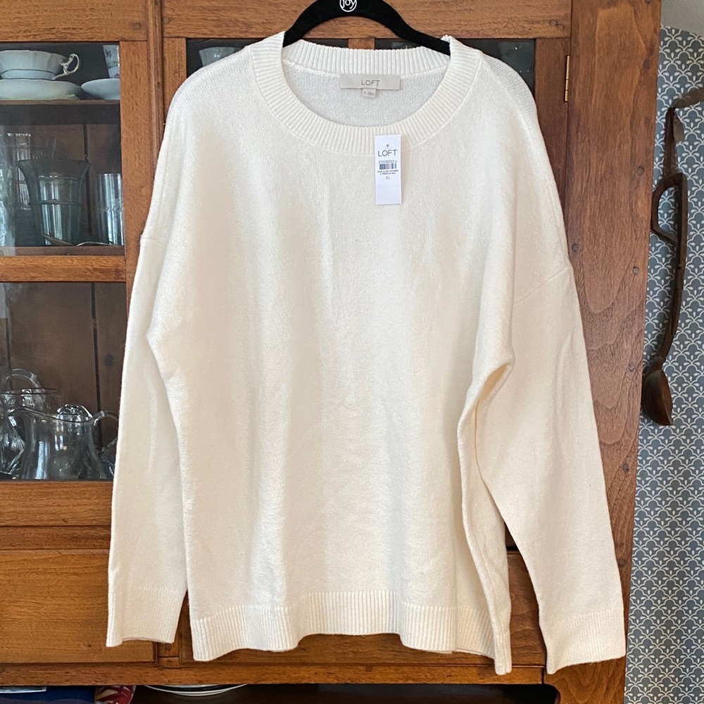 SALE! Cotton blend relaxed-fit white pullover sweater